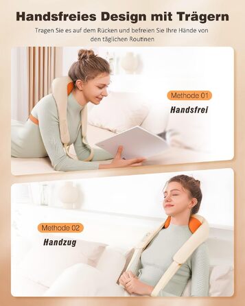 Бездротовий масажер для шиї та плечей KNQZE Shiatsu 4D з функцією підігріву, бежевий