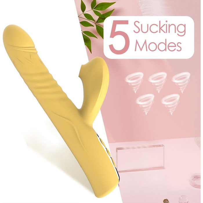 Вібратор JFRong 3-в-1 для жінок: G-точка, клітора та анус. 8 режимів, 5 режимів вакууму, тихий силіконовий масажер для дорослих. Колір: жовтий