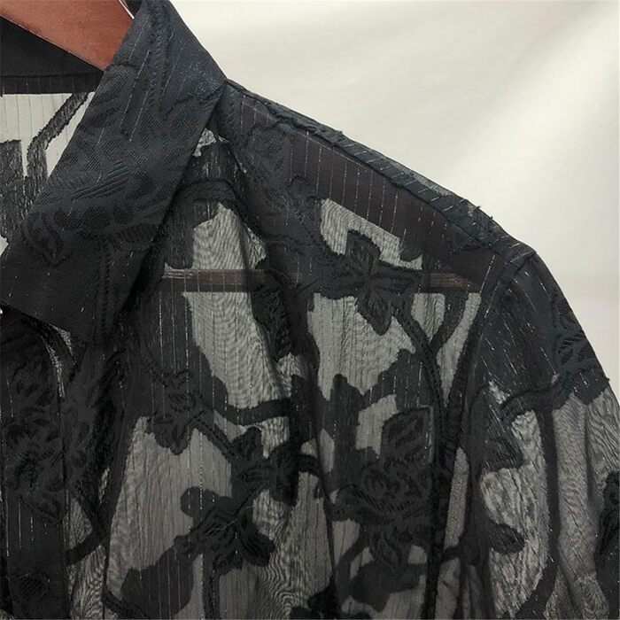 Прозора сорочка з короткими рукавами для чоловіків, чорна, квітковий принт, розмір EU L (Tag 2XL), 85 кг