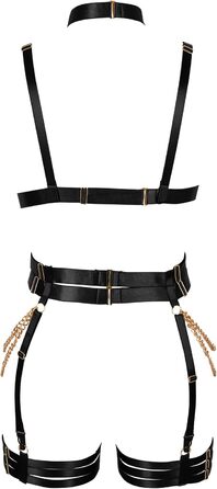 Комплект корсет, бра, стрінги з ремінцями, чорний. Бра-комбінезон, готичний стиль, для танців та Хелловіну