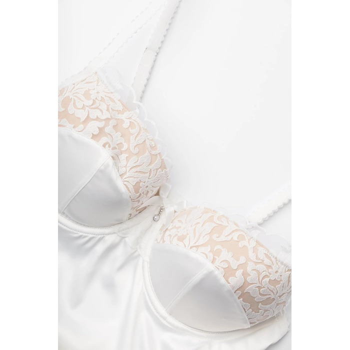 Сексуальний жіночий комплект нижньої білизни Selente Love & Fun: ніжна піжама, стринги та шовкова маска для очей (L-XL, білий атлас)