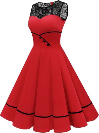Сукня коктейльна жіноча Bbonlinedress Rockabilly червона, 50-ті, мереживна, з фалдами, без рукавів, з круглим вирізом, розмір XL