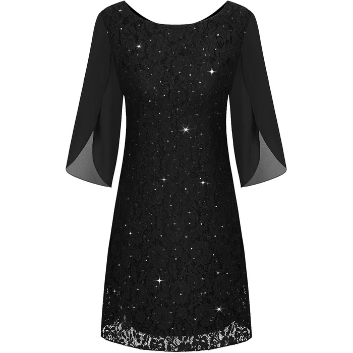 Чорна сукня для вечірнього виходу: коктейльна, з паєтками та мереживом, розмір XXL