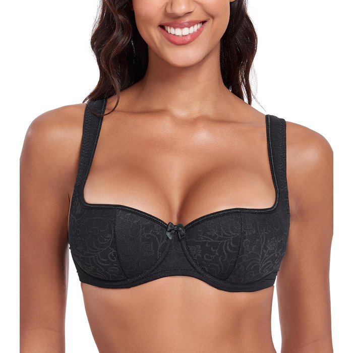 Дирндль бюстгальтер Lemorosy для жінок з кісточками, balconette, з м'якими широкими бретелями, чорний 85B