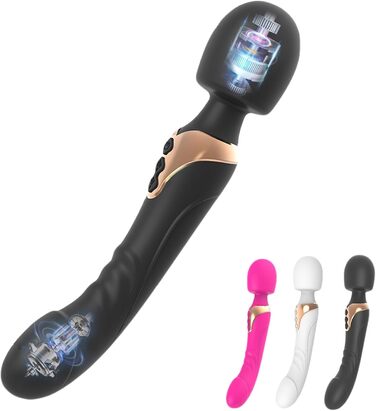 Вібратор силіконовий PQKuss з функцією удару, подвійний наконечник, 10 режимів вібрації, G-точка, кліторальний, для жінок та пар (чорний)