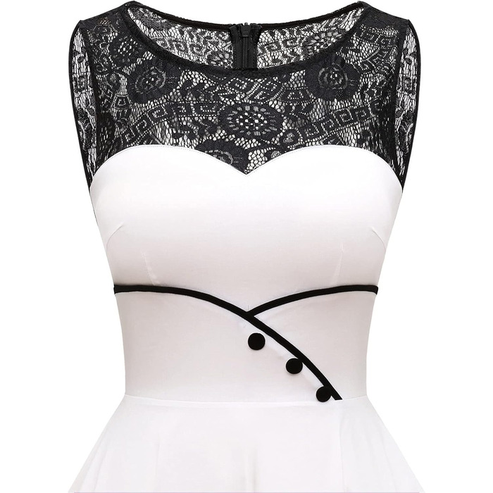 Сукня коктейльна Bbonlinedress Rockabilly мереживна 50-ті вінтаж, складки, без рукавів, круглий виріз (XS, Айворі)
