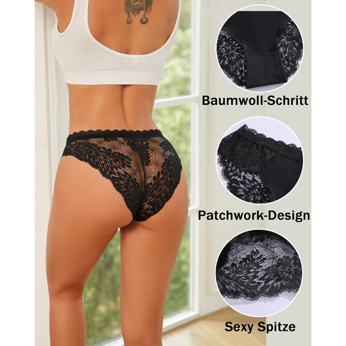 Сексуальні жіночі труси-сліпи XL, бавовна, мереживо, дихаючі, 6 шт. (чорний)