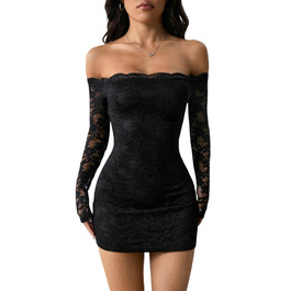 Сукня SweatyRocks з мереживом, чорна: елегантна міні з довгим рукавом, готичний стиль, сексуальний дизайн, без бретелек, для вечірок та фестивалів
