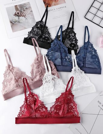 Жіноча білизна: 3 шт. мереживних бюстгальтерів без кісточок, сексуальних балконетів та push-up бюстгальтерів S-L (білий, чорний, синій)