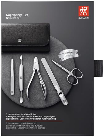 Набір для манікюру та педикюру ZWILLING (5 предметів) зі сталі, чорний, у шкіряному чохлі