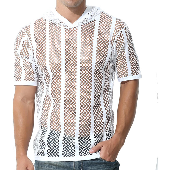Чоловічий лонгслів Evankin з сіткою, прозорий, з коротким рукавом, футболка з мускульним ефектом, білий
