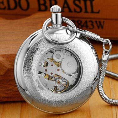 Механічний кишеньковий годинник Tiong Vintage з гравіюванням London Design, сталь та мідь, сріблястий