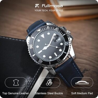 Шкіряний ремінець Fullmosa 22 мм для Samsung Galaxy Watch 46 мм, Galaxy Watch 3 45 мм, Gear S3 Frontier/Classic, синій градієнт, срібляста застібка