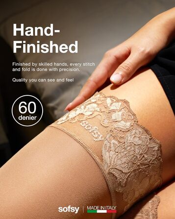 Шкарпетки жіночі з мереживом Halterlose, 60 Den, еластан, силікон, сертифікат OEKO-TEX, Made in Italy, Natural 3.0 (XL)