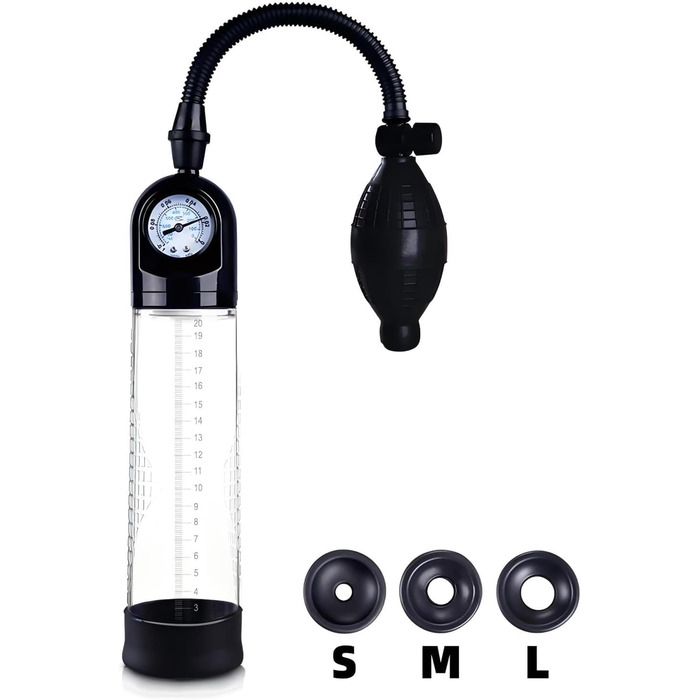 Ручний пеніс-насос з силіконовою іграшкою та 3 насадкою-рукавом. Манометр та шкала. Для збільшення та покращення ерекції. Іграшка для чоловіків.