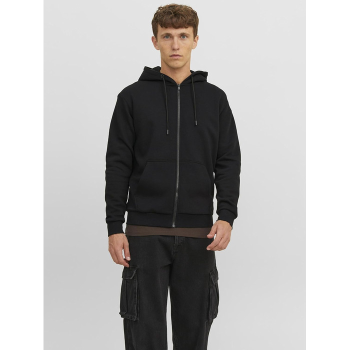 Чоловіча худі на блискавці JACK & JONES одноколірна чорна, розмір XL