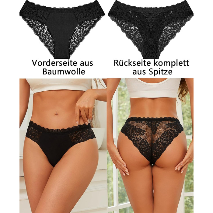 Сексуальні жіночі труси-сліпи XL, бавовна, мереживо, дихаючі, 6 шт. (чорний)