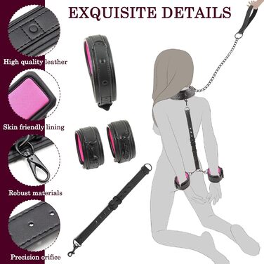 Набір BDSM 6-в-1: наручники, шлея для тіла, чокер, прічка, маска для очей. Набір для BDSM для пар (Чорний, Рожевий)