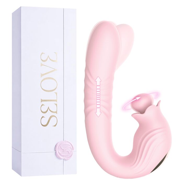 Вібратор кролик Selove 5-в-1 з ротаційною головкою для клітора – іграшка для дорослих (рожевий)