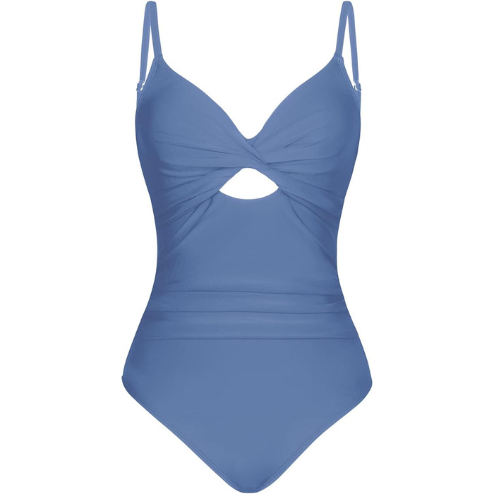 Купальник CUPSHE з V-подібним вирізом, ефект зав'язування, корегуючий, з декоративними вставками, суцільний, синій