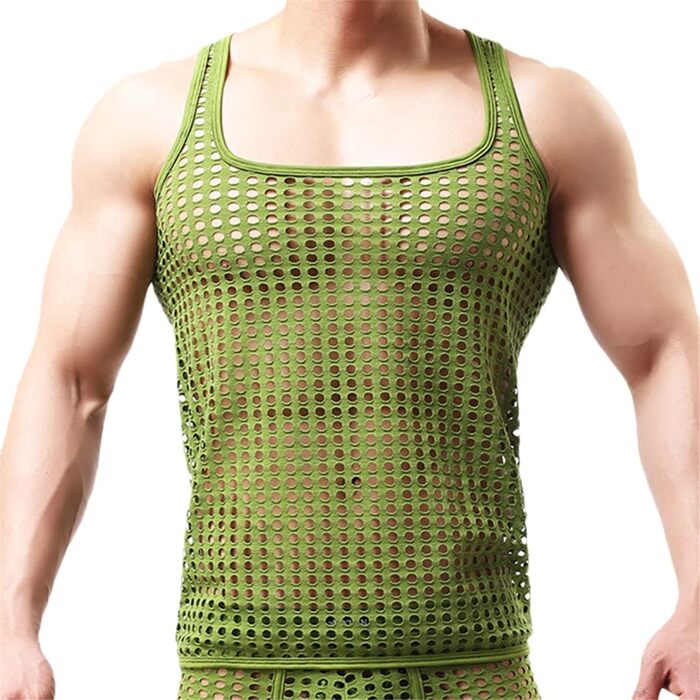 Чоловіча сітчаста прозора сорочка з коротким рукавом для нічного клубу, мереживна футболка, Nio182-888