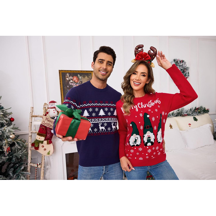 Смішний різдвяний светр Terecey Daen з принтом, зимовий світшот Ugly Christmas Sweater, червоний, XL