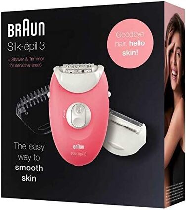 Епілятор Braun Silk-épil 3 Beauty-Set 3-440 для жінок, набір для депіляції з тримером, бритвою та масажером, фламінго/білий