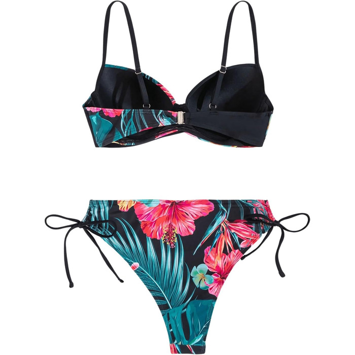 Бікіні GORGLITTER з пуш-ап, двочастинний купальник, тропічний стиль, чорний, XL