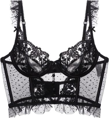 Сексуальний жіночий комплект спідньої білизни: мереживний мереживний топ-бюстгальтер та боді без кісточок, чорний, L