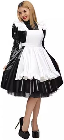 Чорне сукня горничної з ПВХ, косплей, персоналізація 3XL
