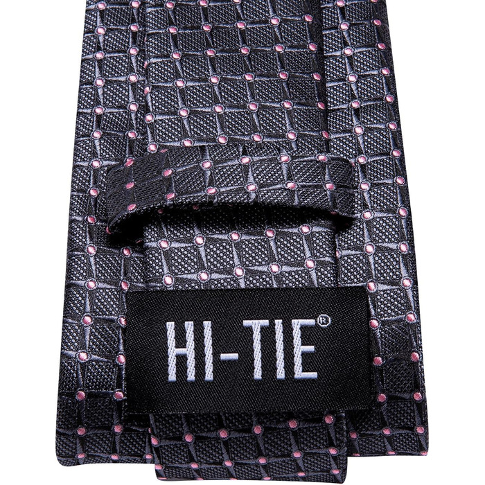 Набір чоловічих аксесуарів Hi-Tie: шовкова краватка в клітинку, кишенькова хустка, запонки та затикач — сіро-рожевий, для весілля та бізнесу