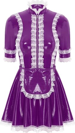 Костюм покоївки Freebily для жінок з лакованої шкіри, фіолетовий (4XL), комплект з фартухом