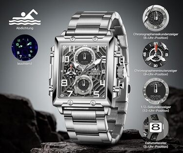 Чоловічий наручний годинник OLEVS Chronograph (2958 Срібло) — класичний кварцовий годинник з японським механізмом, шкіряним ремінцем, календарем та водою стійкістю
