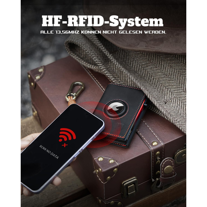 Чоловічий смарт-гаманець DODENSHA MagSnap з RFID-захистом, відділенням для AirTag, монетницею та містком для 10+ карток (Чорний/Червоний)