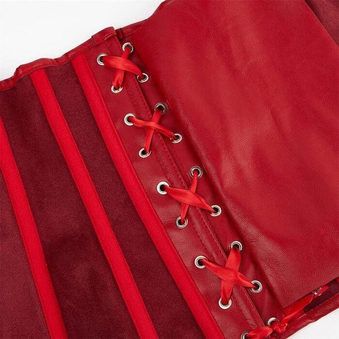 Жіноче корсетне боді Grebrafan з екошкіри, червоне, вінтажний стиль