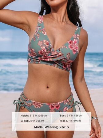 CUPSHE БІКІНІ жіночий, комплект, зав'язування, квітковий принт, низька посадка, шнурівка, двочастинний купальник, зелений L