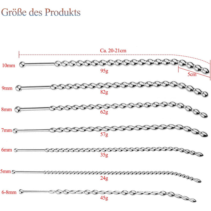 Набір дилататорів для секса з чоловіками BDSMAGE, нержавіюча сталь, 7 шт., 200 мм, для пар, 18+