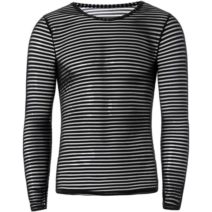 Чоловіча футболка з прозорою смугастою тканиною, мереживом. Біла (M, Чорна)