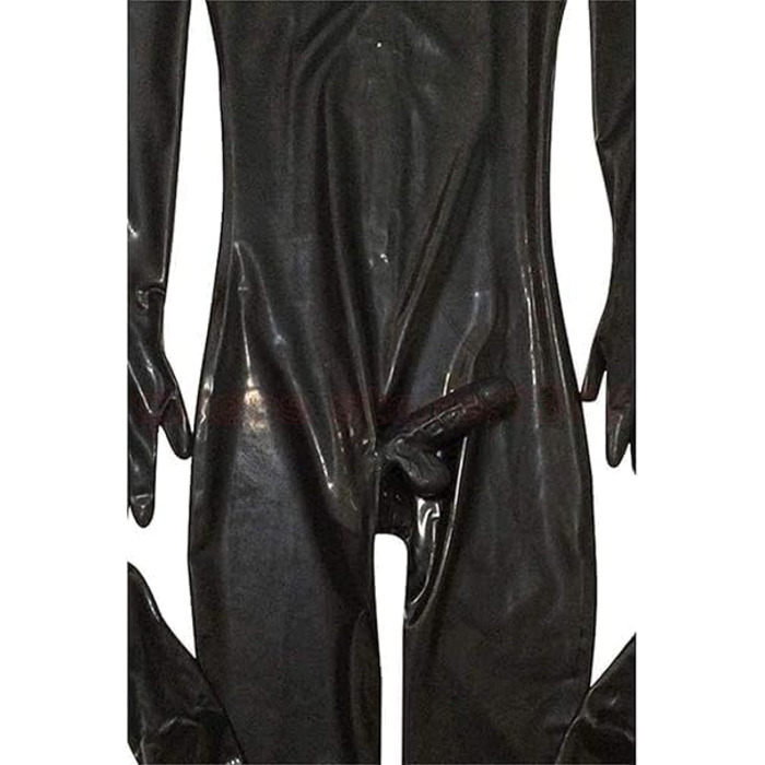 Чоловічий лаковий комбінезон-тіло з отвором для статевих органів, сексуальний, на блискавці, чорний, для косплею, Хелловін (L)