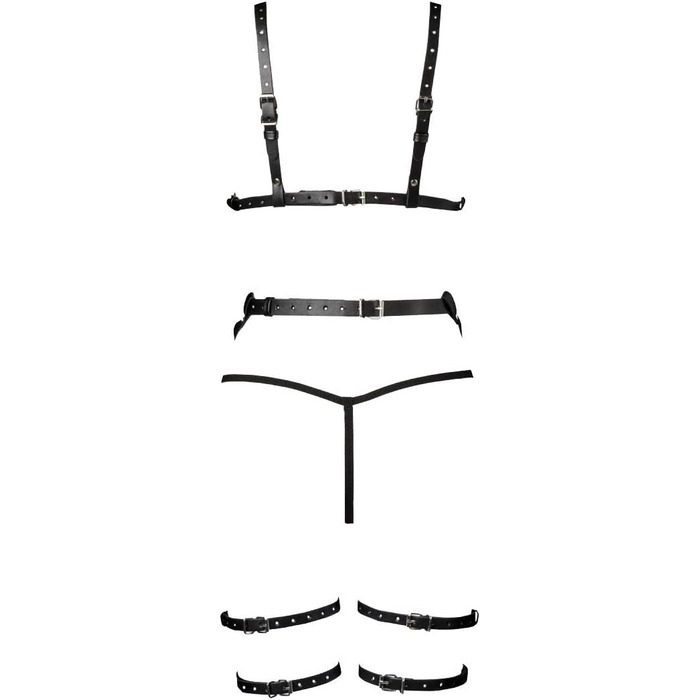 Чорний комплект еротичної білизни з велюру, 3 частини, S-M