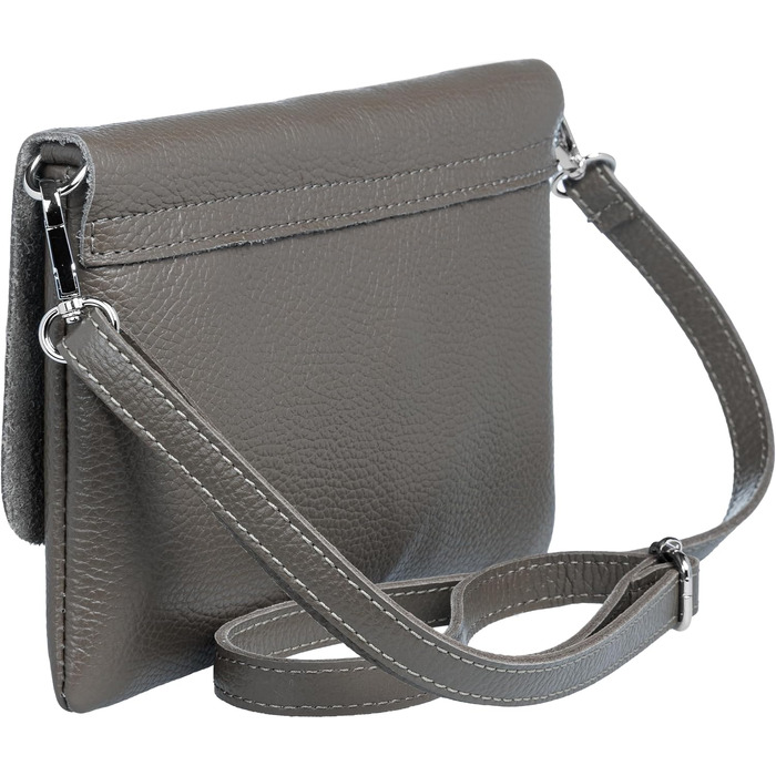 Жіноча шкіряна сумка-клатч Caspar Elegante Classic Line (модель №835), сумка через плече для вечора з регульованим ременем, темно-сіра, Made in Italy