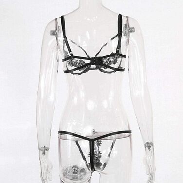 Сексуальний комплект нижньої білизни QQQQC для жінок: бюстгальтер, танга, піжама, чорний, розмір S