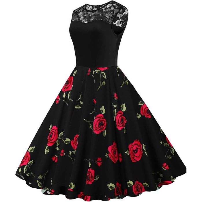 Сукня жіноча вінтажна в стилі рокабілі 50-60-х років, квіткова з мереживом, без рукавів, святкова, елегантна для повних жінок, весілля XL, колір 1b