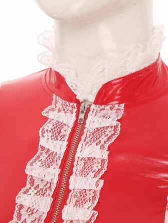 Костюм горничної FEESHOW з вологого блиску, сукня та фартух, французький костюм служниці, карнавальний костюм, костюм для вечірки (XXL, Червоний)