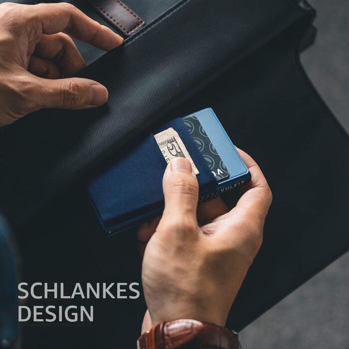 Стильний металевий гаманець для карток VULKIT з RFID-захистом, EDC-відсіками та вікном для ID, темно-синій