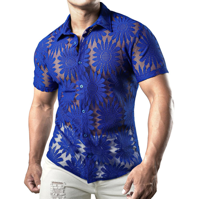 Чоловіча сорочка JOGA з мереживом, короткий рукав, літня, для відпочинку (XXL, Королівський соняшник)