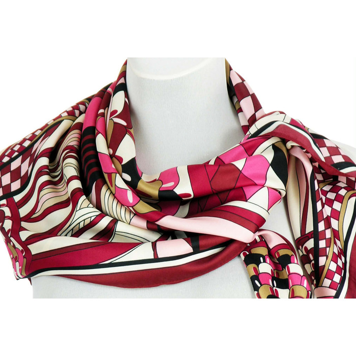 Шовкова хустка GLAMOUR з абстрактним принтом (бордовий, маджента, екрю), 90x90 см