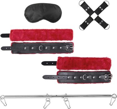 Набір фететів для БДСМ з кільцем для пеніса, стимулятором сосків та пташкою-легким пером, чорний, червоний, срібний