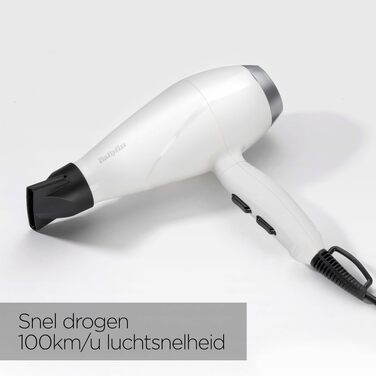 Професійний фен для волосся BaByliss Speed Pro 2000W з іонізацією Anti-Frizz, 3 температурні та 2 швидкісні режими, білий, 6704WE