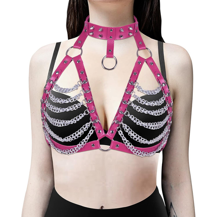 Жіночий шкіряний халат для тіла Petmhs, повне покриття, готичний, панк, пояс для грудей (рожевий)